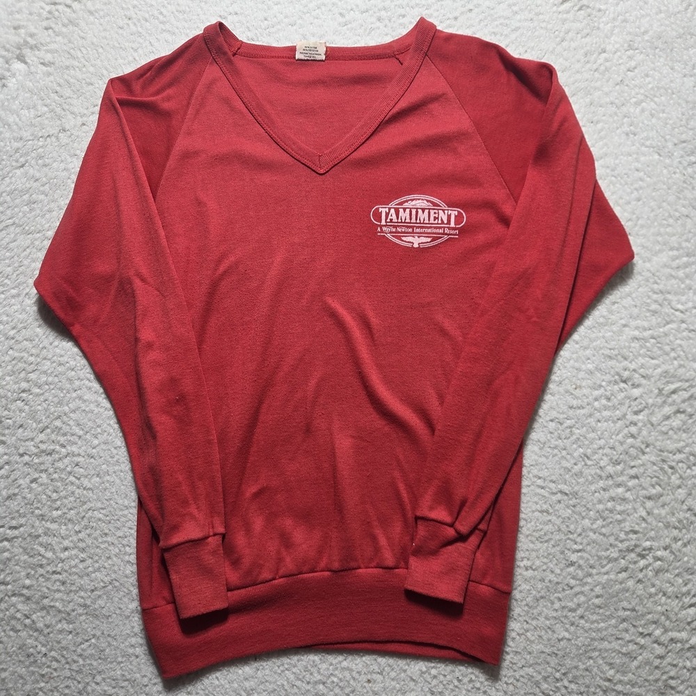 Vintage 80s Tamiment Wayne Newton Resort Sweatshirt Red Raglan V Neck Womens Lrg